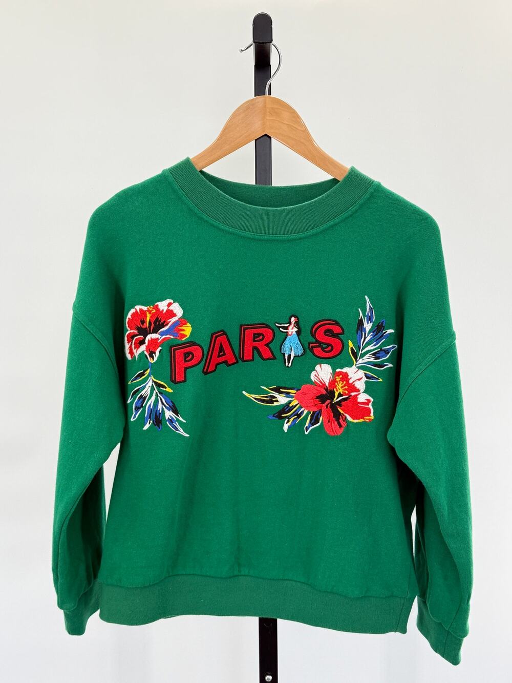 Claudie Pierlot Paris Green "Paris" Cotton Sweatshirt Embroidered Sz 2